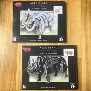Alex Beard Wooden Pop-Out 46-piece 3D Puzzles Elephant and Rhino New